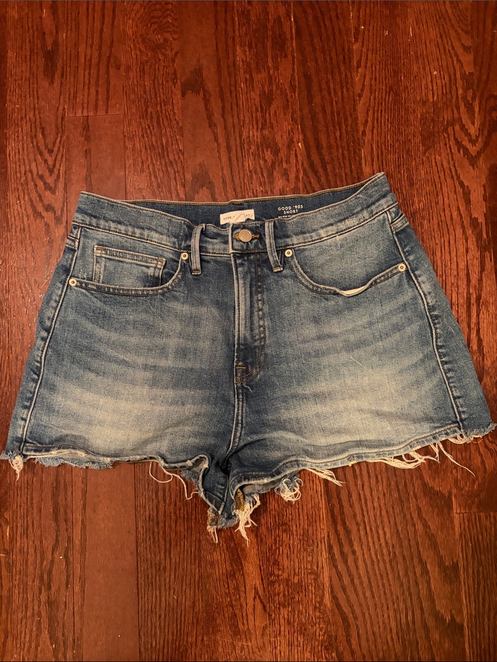 Good American Good 90’s Short Distressed Light Blue Denim